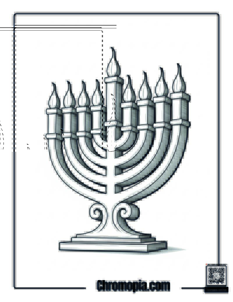 Calligraphy Hanukkah Hebrew Blessing Art Coloring Sheet