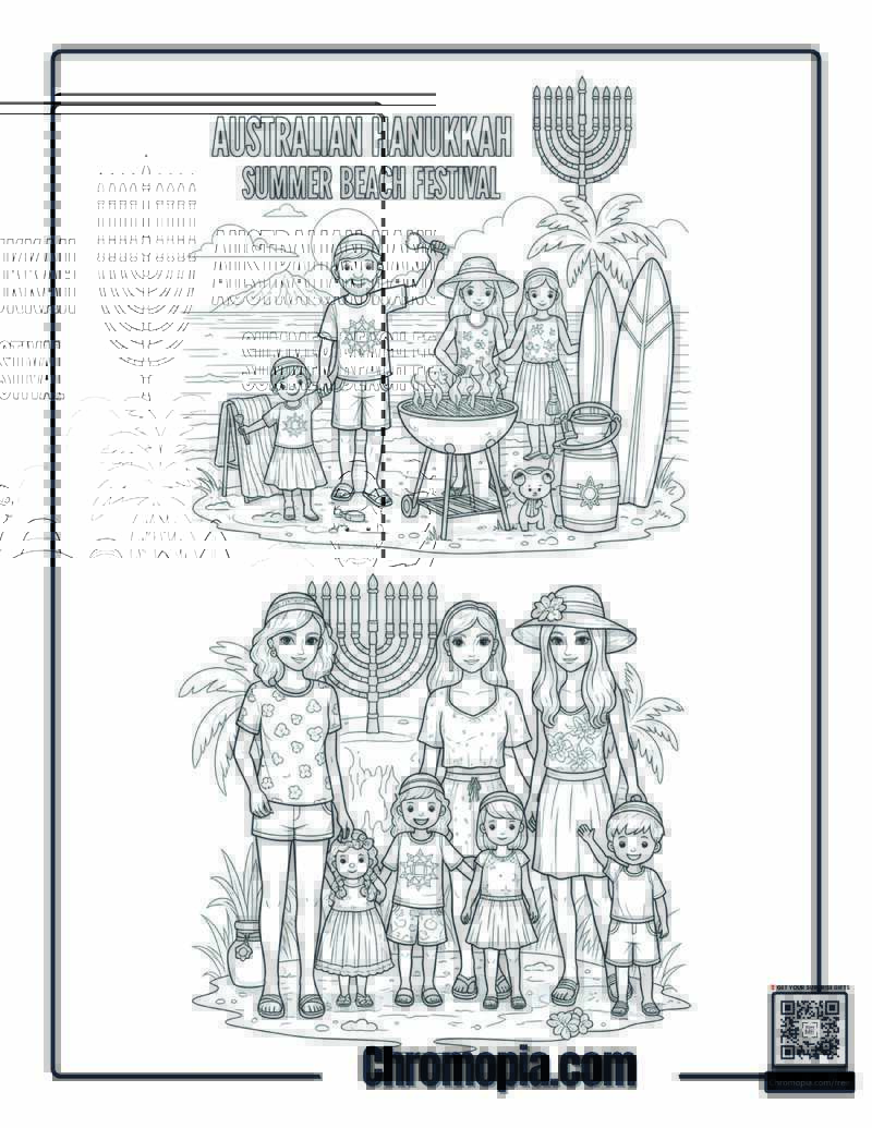 Australian Hanukkah Summer Beach Festival Coloring Page