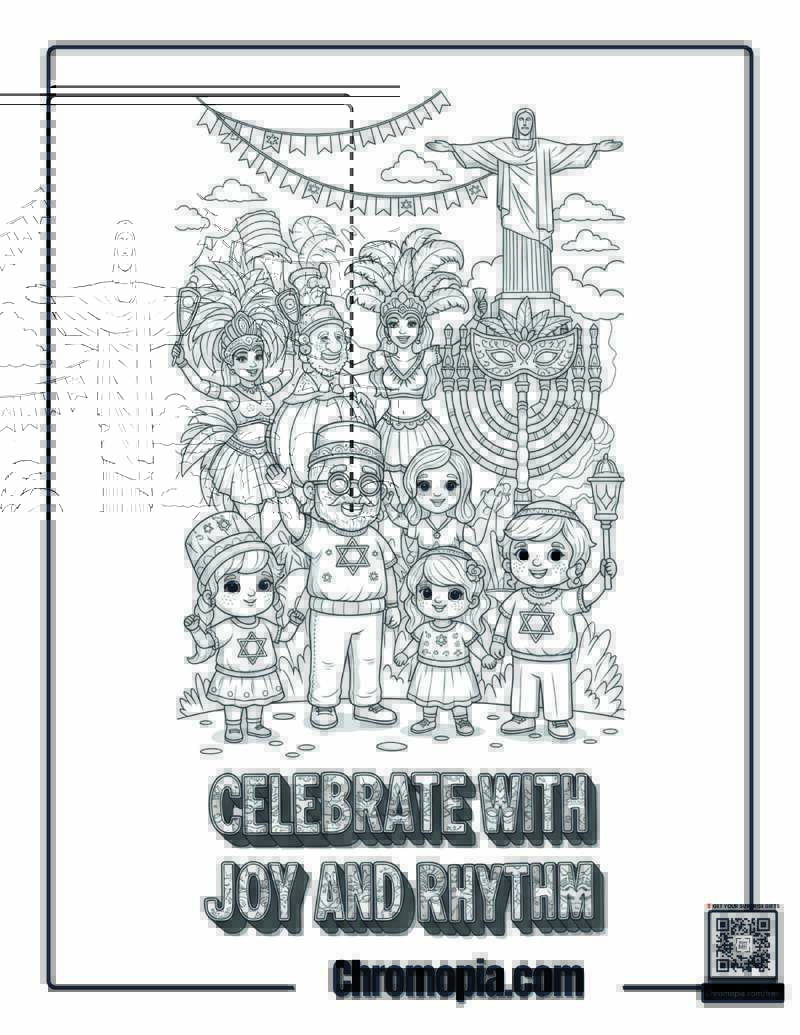 Brazilian Hanukkah Rio Carnival Style Coloring Page