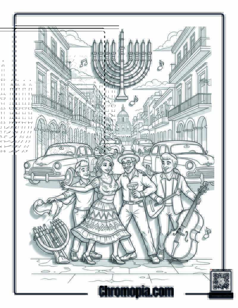 Cuban Hanukkah Havana Salsa Celebration Coloring Sheet