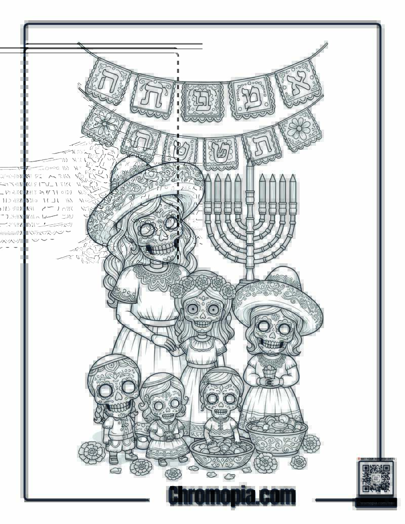 Mexican Hanukkah Day of Dead Fusion Coloring Sheet