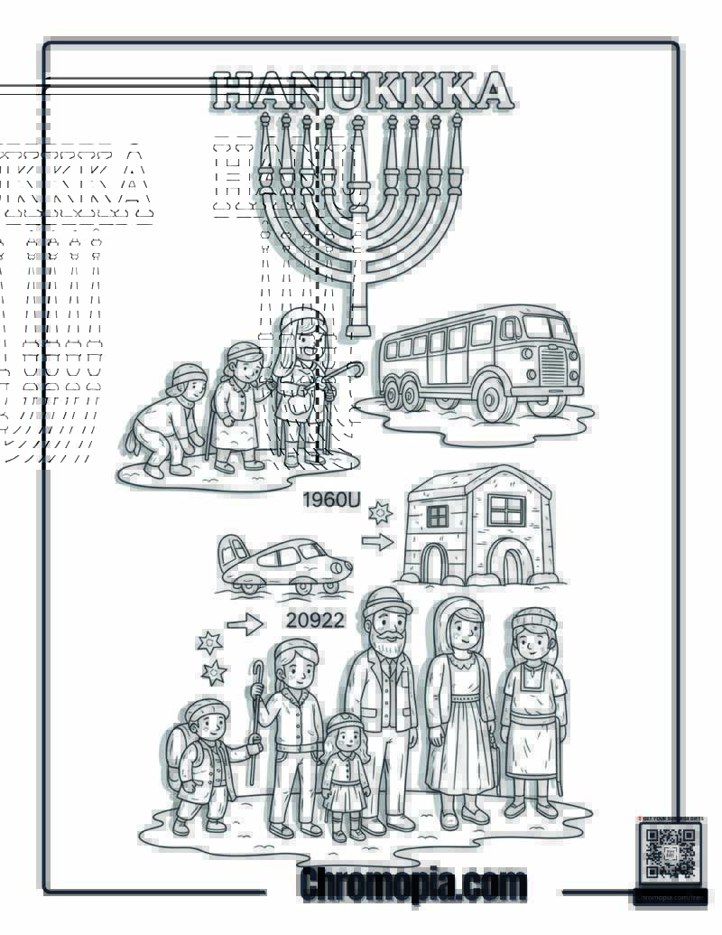 Hanukkah Immigration Journey Timeline Legacy Coloring Page