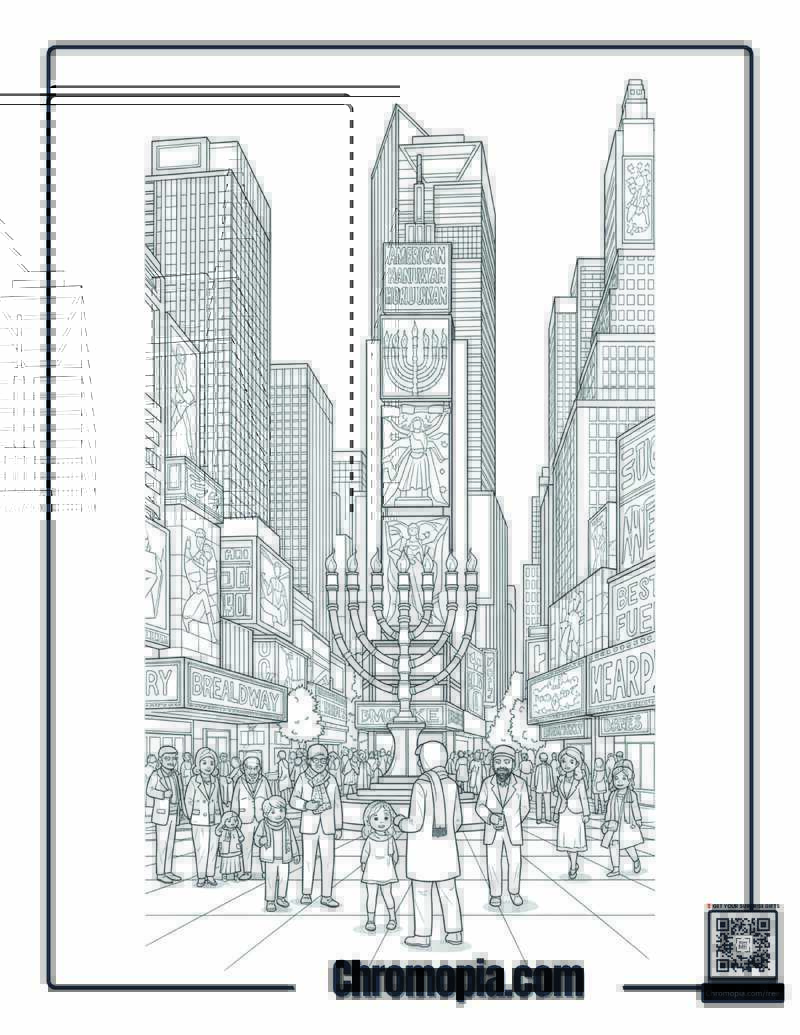 American Hanukkah Times Square Celebration Coloring Page