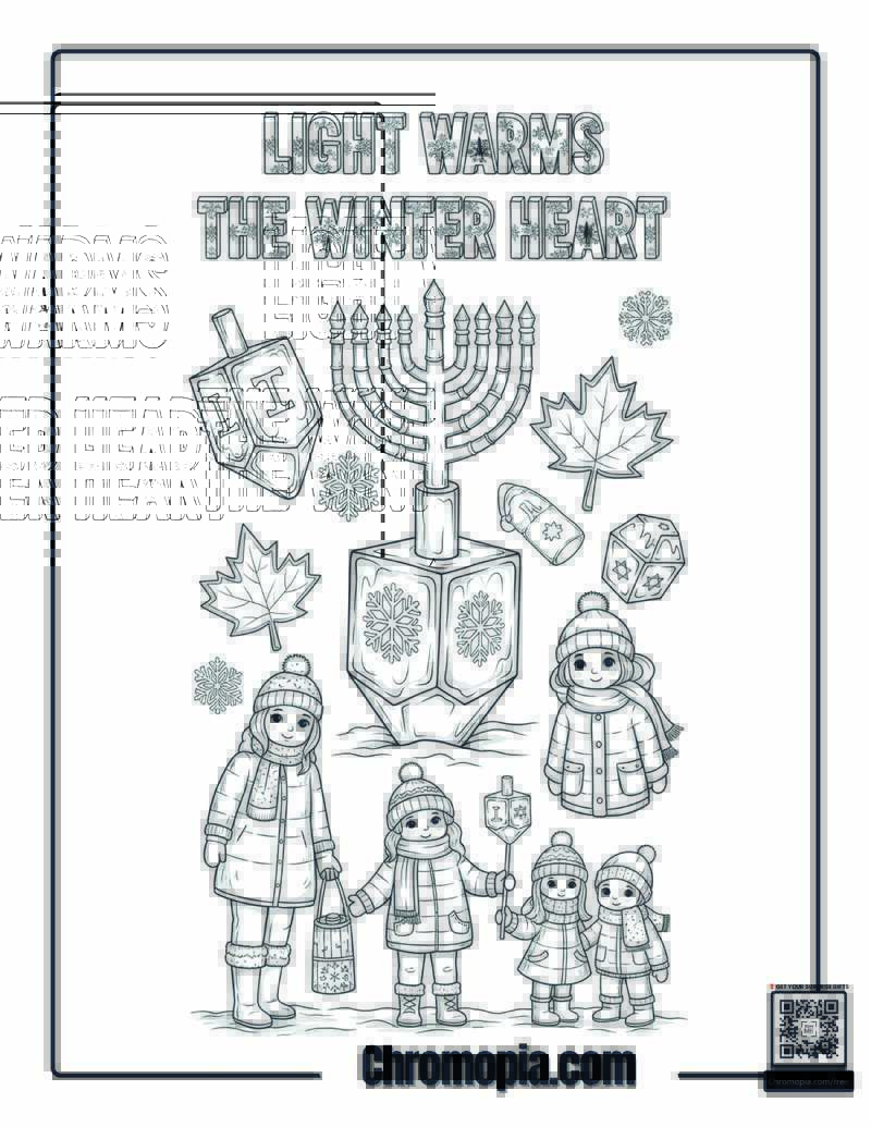 Canadian Hanukkah Winter Festival Scene Coloring Sheet