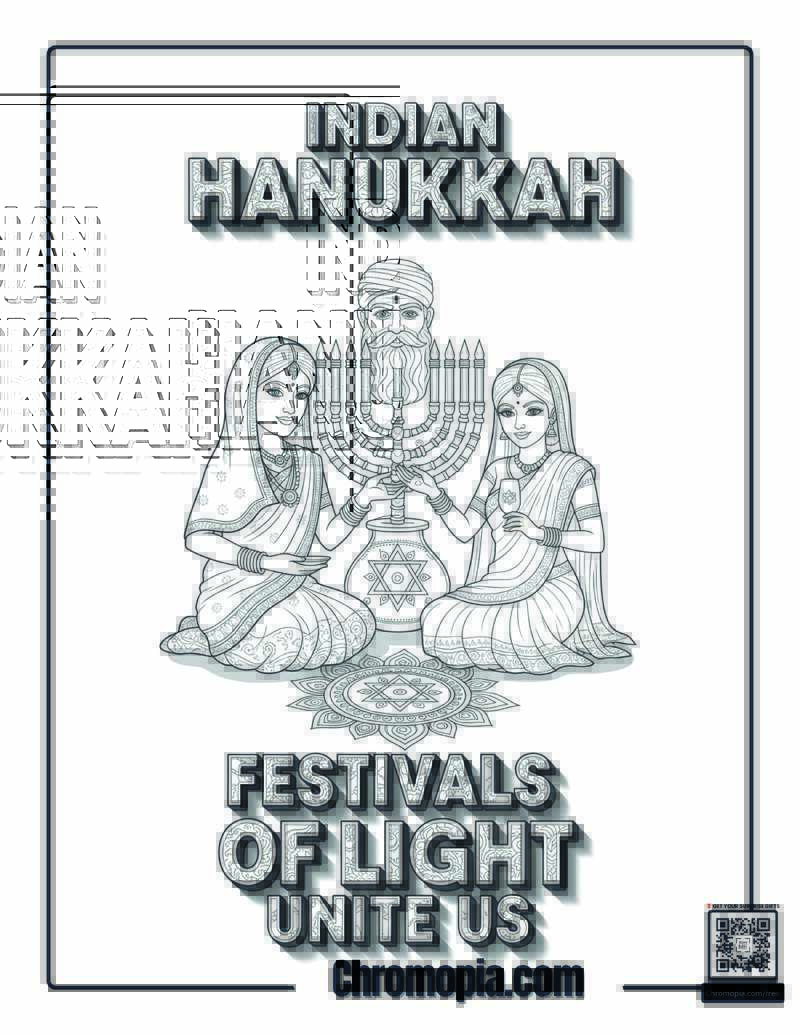 Indian Hanukkah Mumbai Bollywood Style Coloring Page