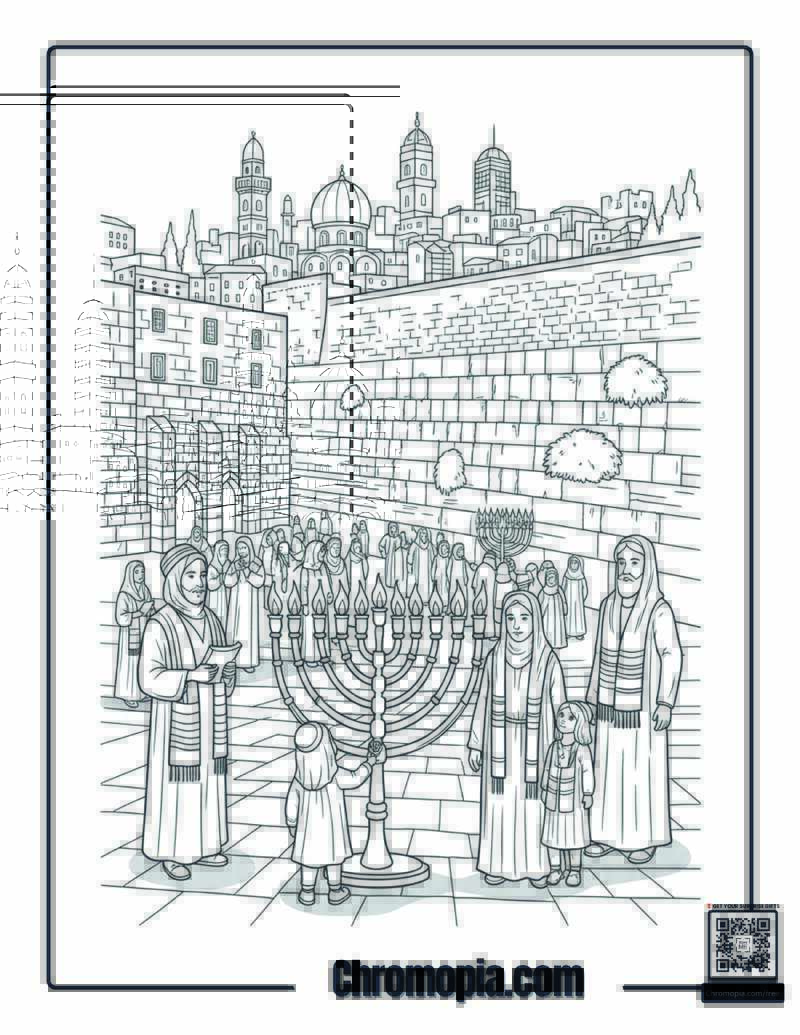 Israeli Hanukkah Jerusalem Western Wall Coloring Sheet