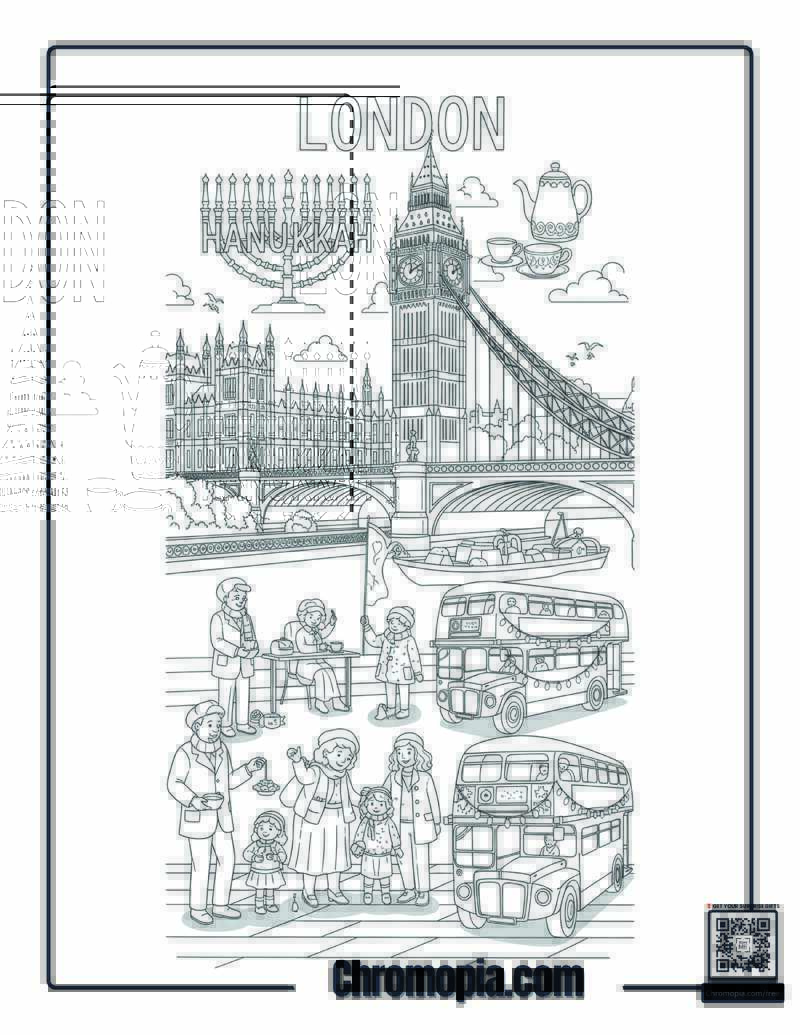 London Hanukkah Thames River Celebration Coloring Sheet