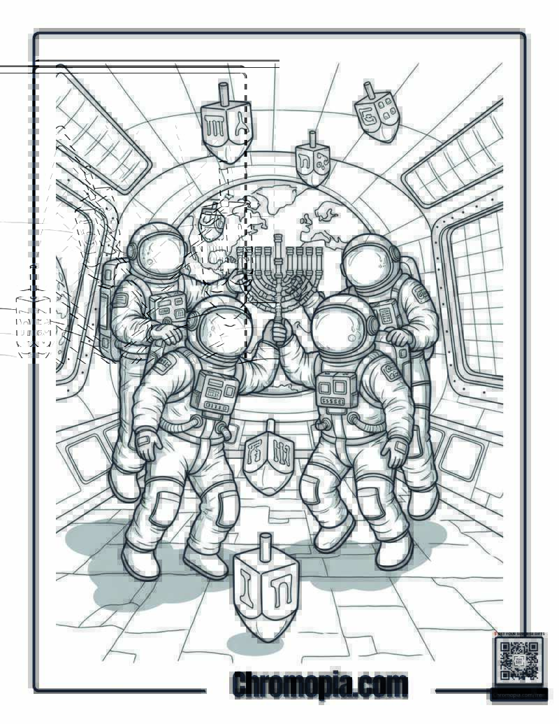 Hanukkah Space Station International Celebration Coloring Page