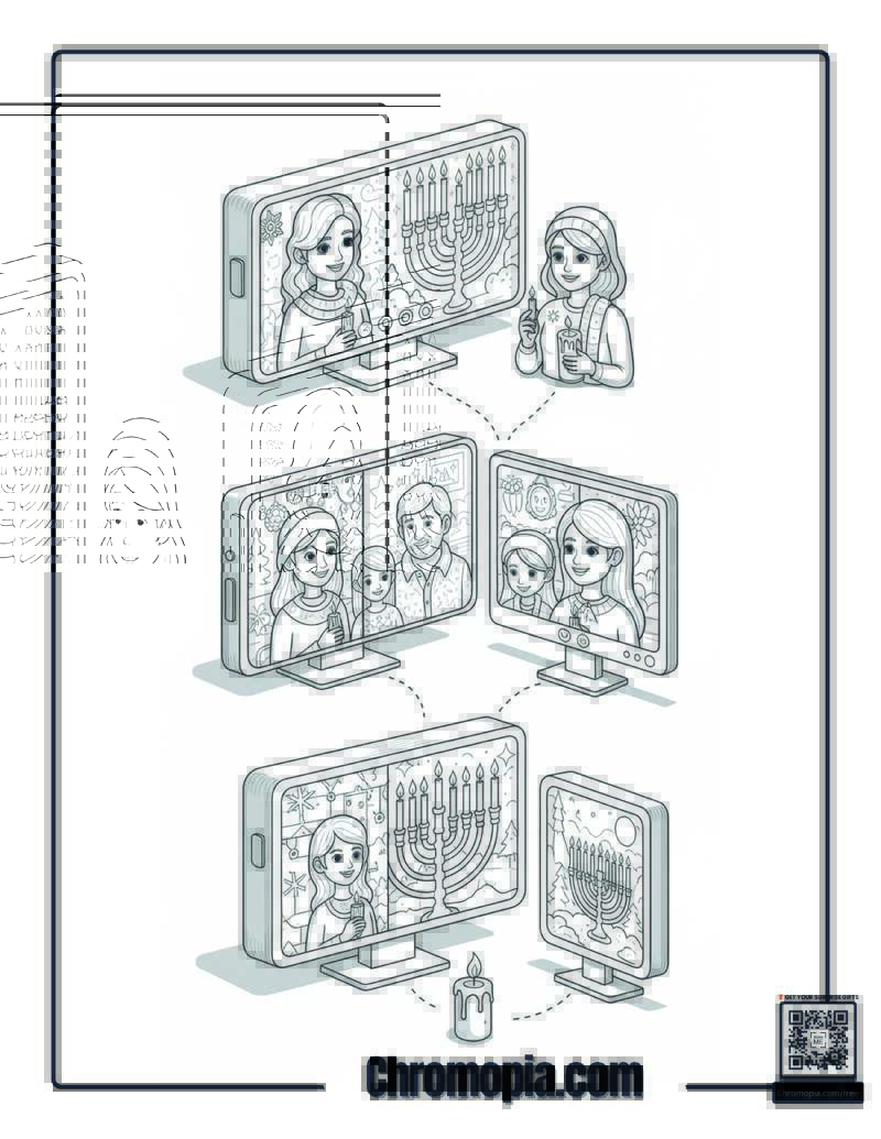 Virtual Hanukkah Global Video Call Coloring Page