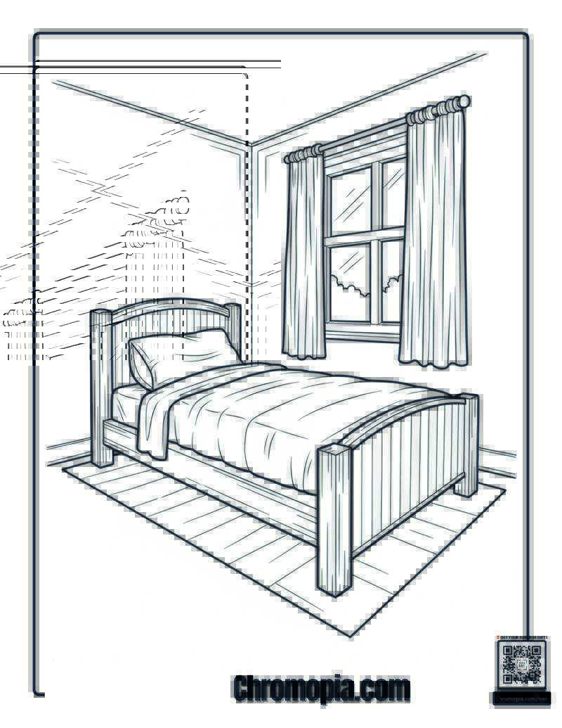 Home Alone Bedroom Cozy Space Coloring Sheet