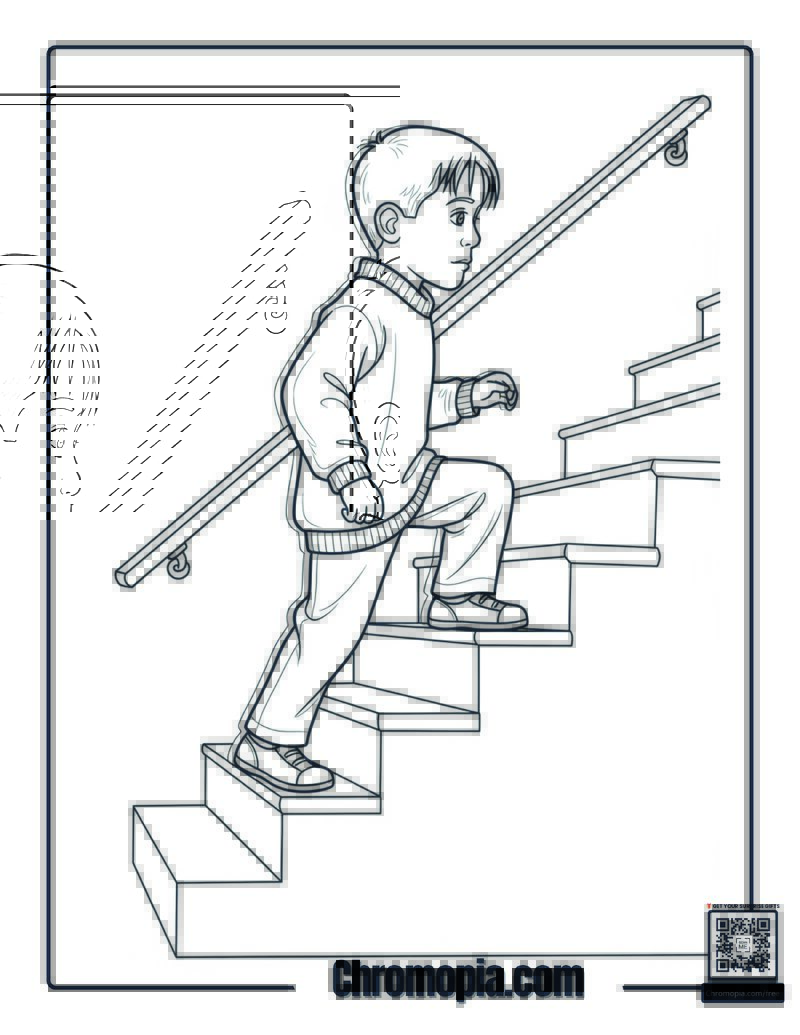 Home Alone Staircase Climbing Adventure Coloring Sheet