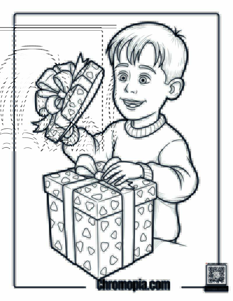 Home Alone Present Opening Joy Coloring Page