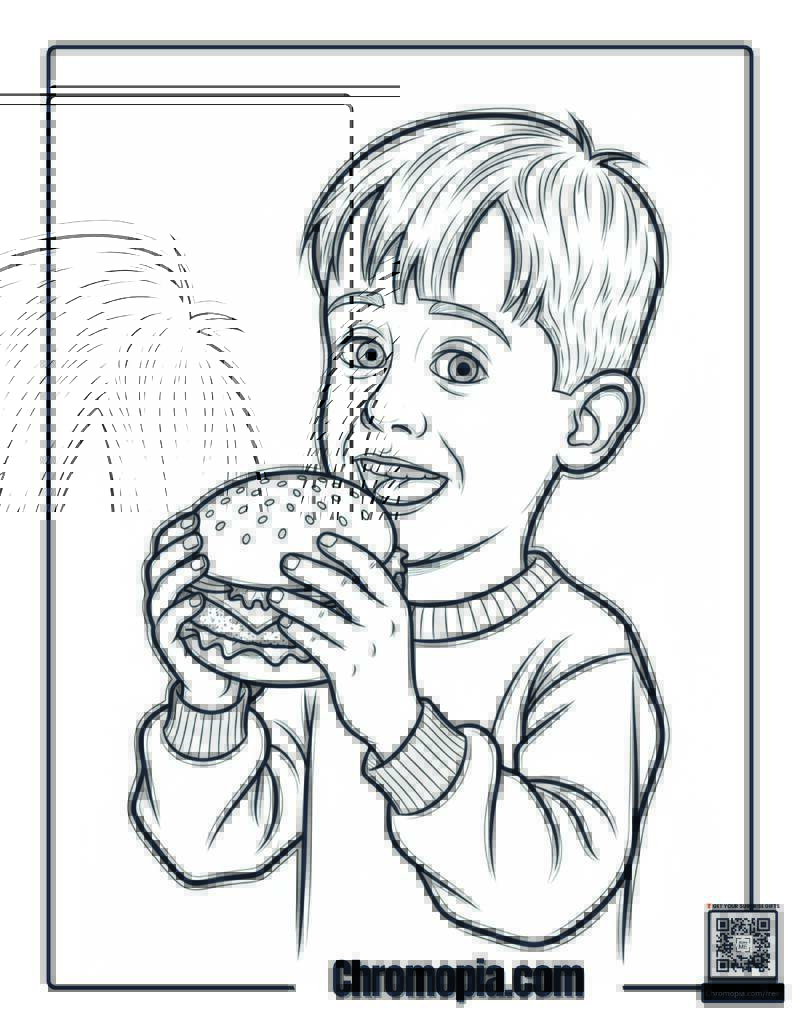 Home Alone Kevin Eating Burger Coloring Page