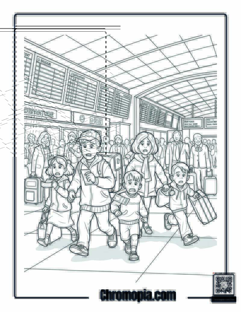 Home Alone Airport Departure Chaos Coloring Page