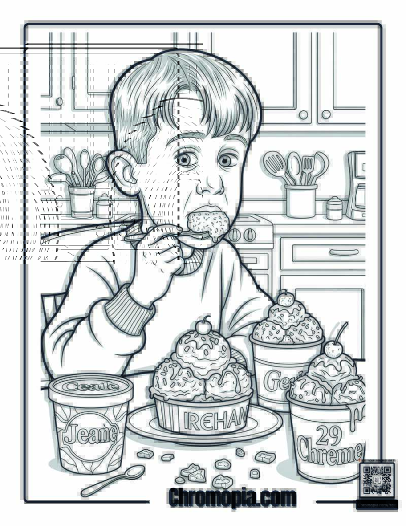 Home Alone Kevin Eating Ice Cream Coloring Page