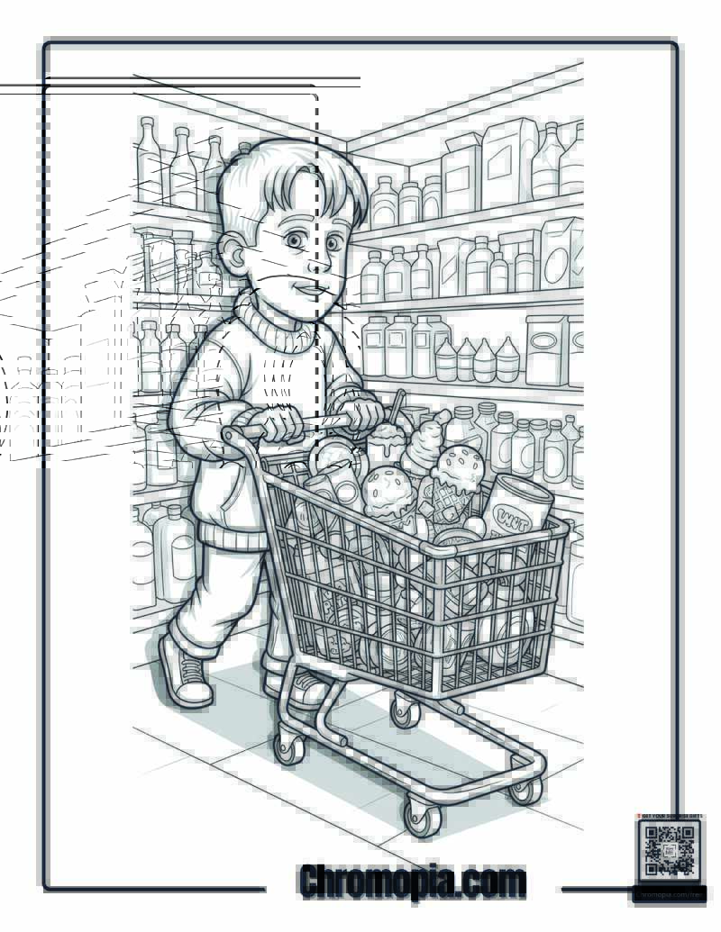 Home Alone Kevin Grocery Shopping Spree Coloring Page