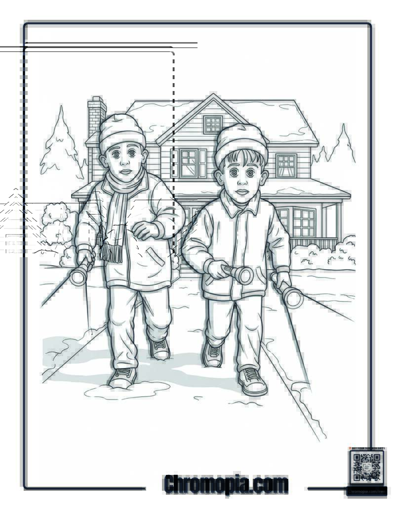 Home Alone Bandits Approaching House Coloring Sheet