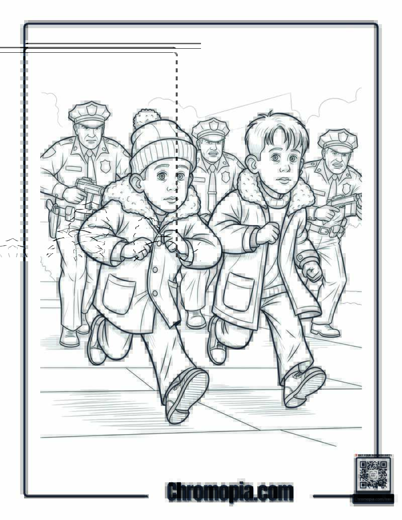 Home Alone Bandits Escaping Police Coloring Sheet