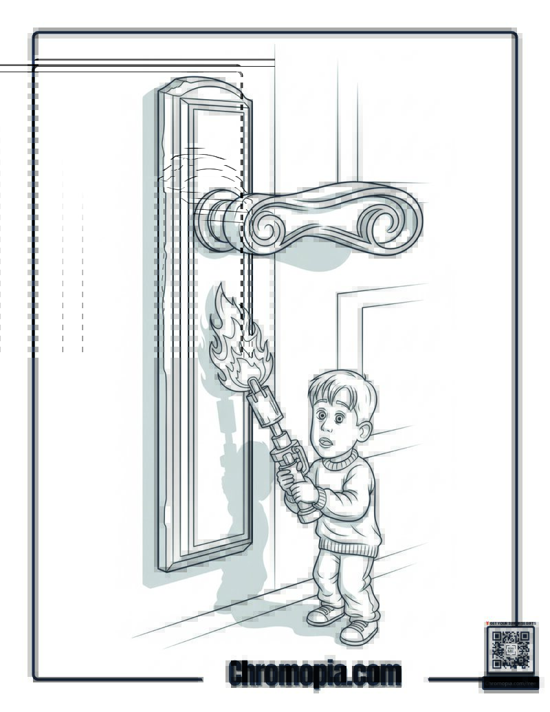 Home Alone Blowtorch Door Handle Coloring Sheet