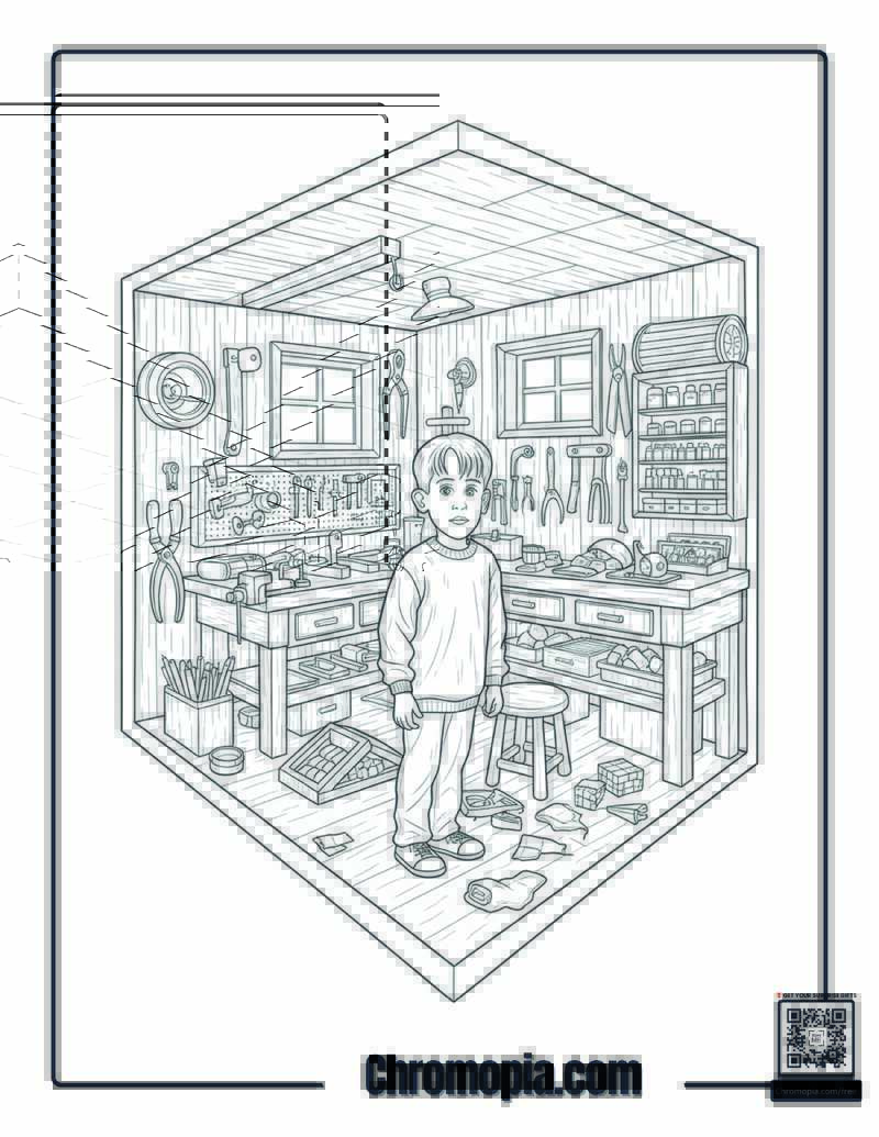 Home Alone Basement Workshop Layout Coloring Sheet