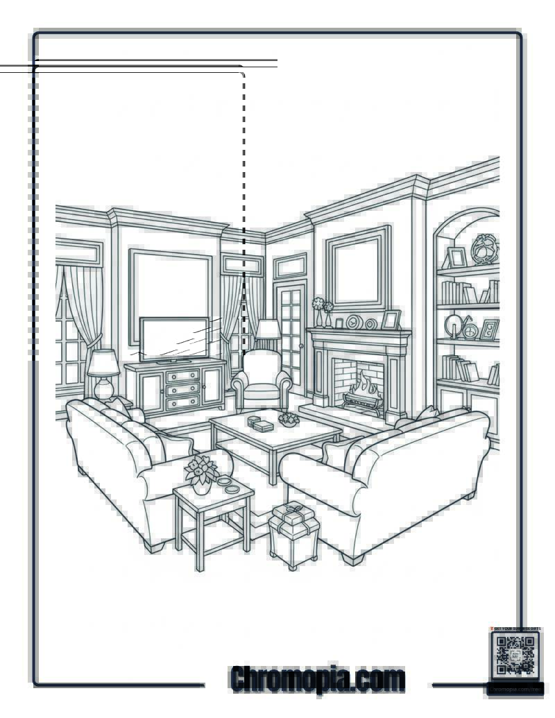 Home Alone Living Room Interior Coloring Sheet
