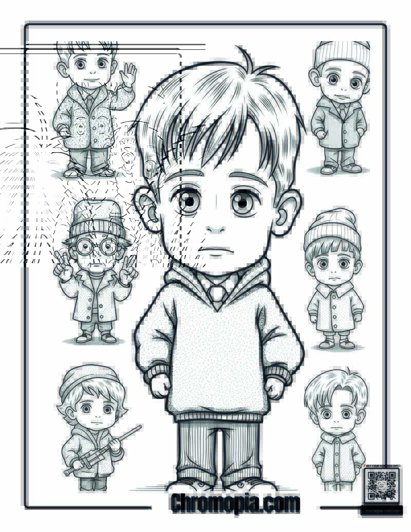 Home Alone Kevin Chibi Anime Coloring Page