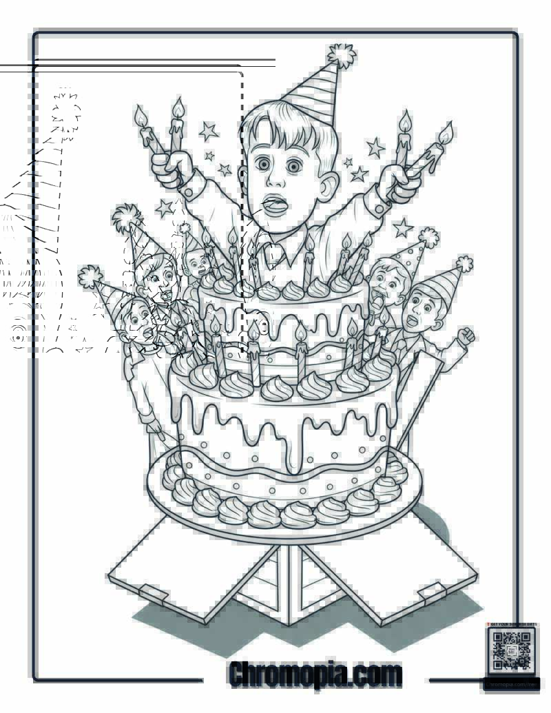 Home Alone Kevin Birthday Cake Coloring Page