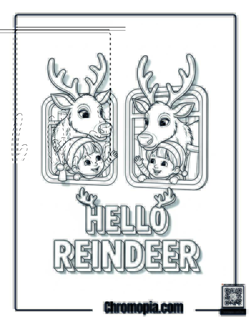 Polar Express Reindeer Peek-in Windows Coloring Sheet