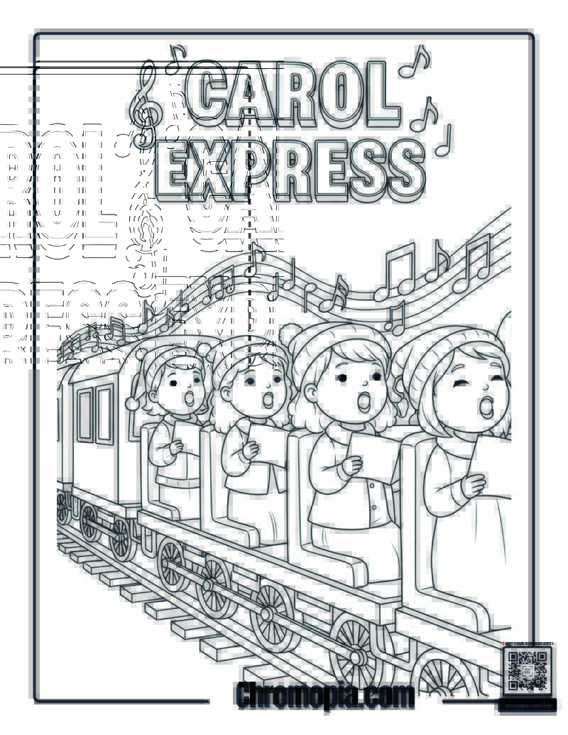 Polar Express Singing Christmas Carols Coloring Page