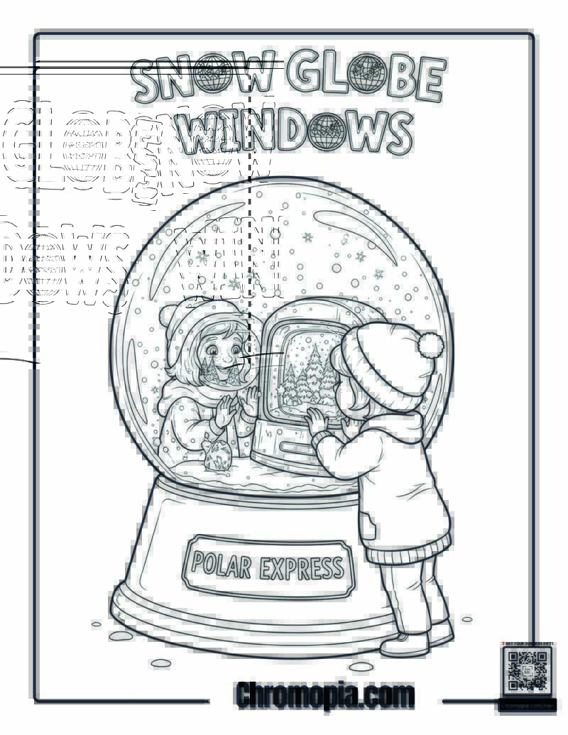 Polar Express Snow Globe Magic Window Coloring Page