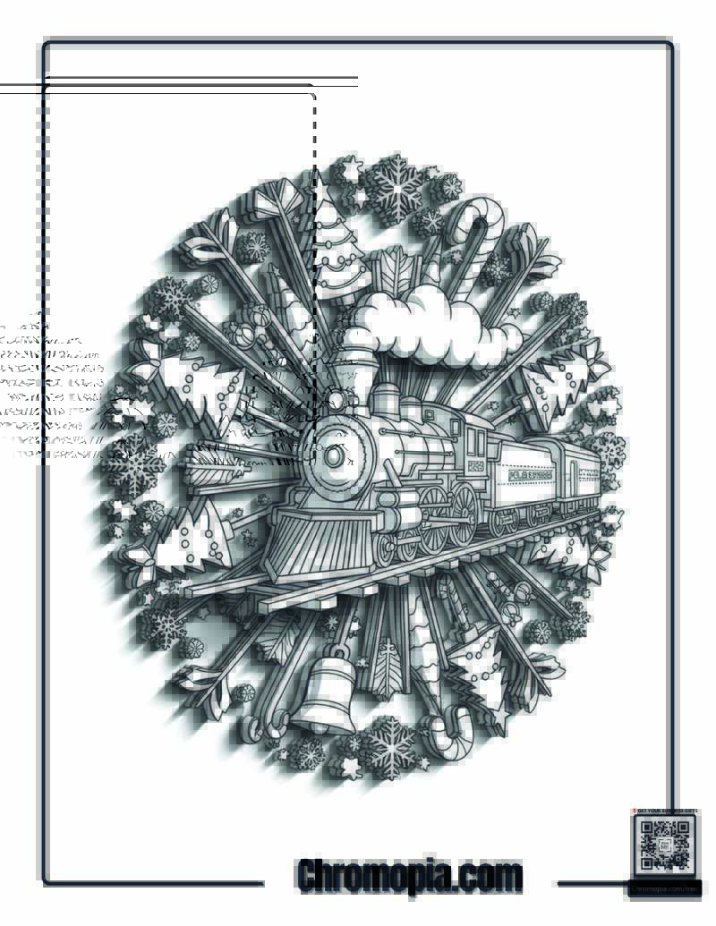 Polar Express Christmas Mandala Fusion Coloring Page