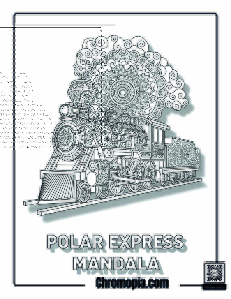 Polar Express Mandala Steam Locomotive Coloring Page