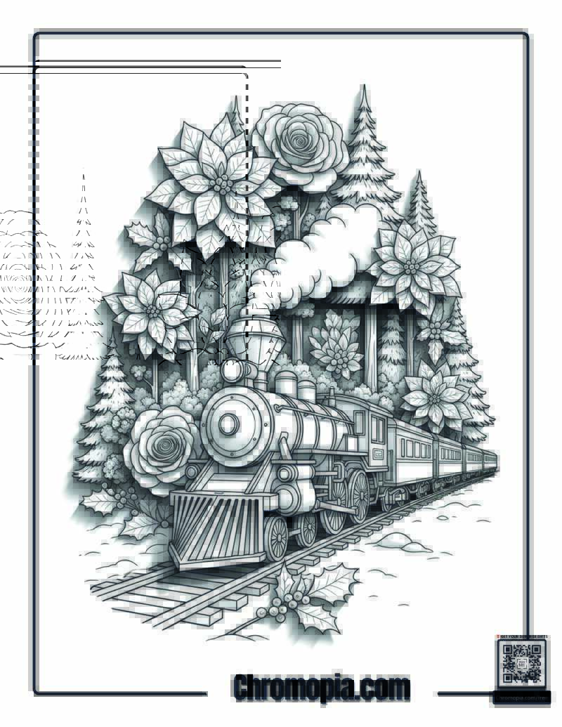 Polar Express Christmas Tree Forest Coloring Sheet