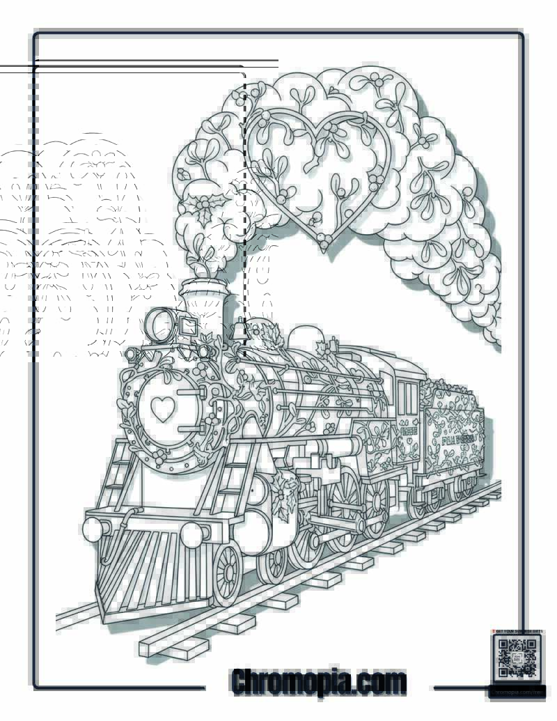 Polar Express Mistletoe Steam Engine Coloring Page