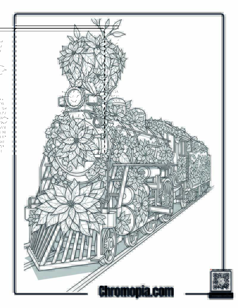Polar Express Poinsettia Garden Train Coloring Page