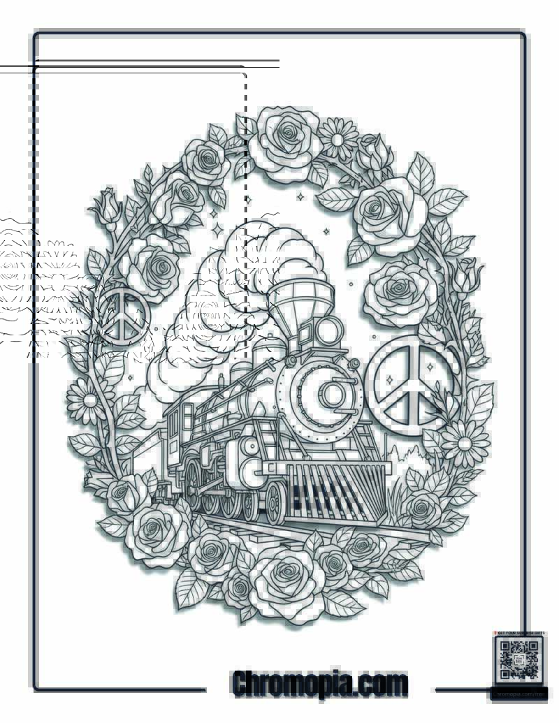 Polar Express Rose Garden Steam Train Coloring Page