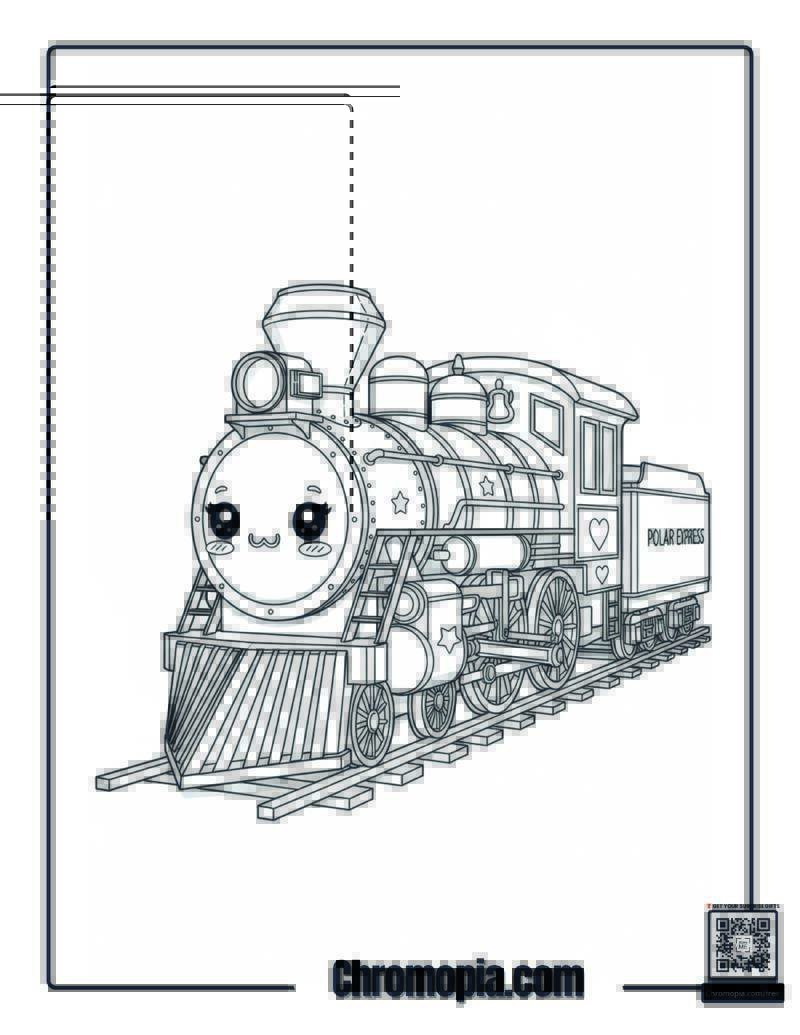 Kawaii Chibi Polar Express Train Coloring Page
