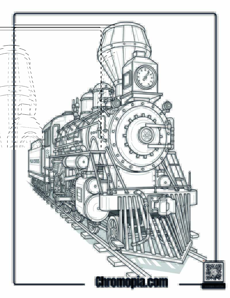 Steampunk Victorian Polar Express Engine Coloring Sheet