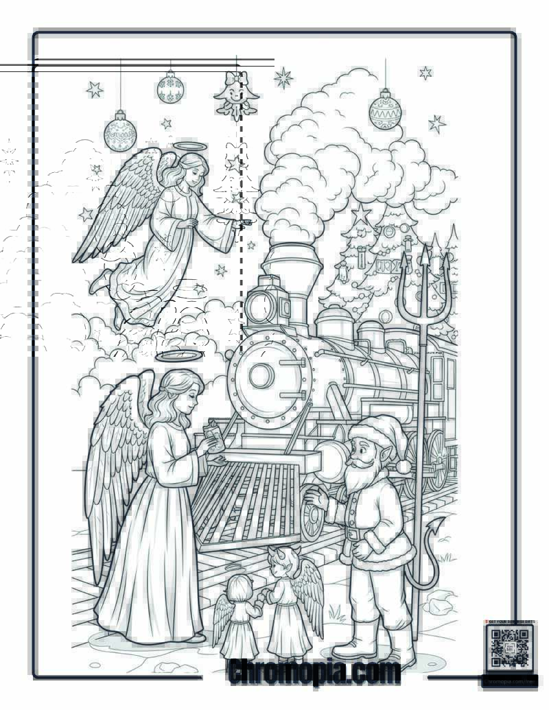 Angel and Demon Christmas Truce Polar Express Stop Coloring Sheet