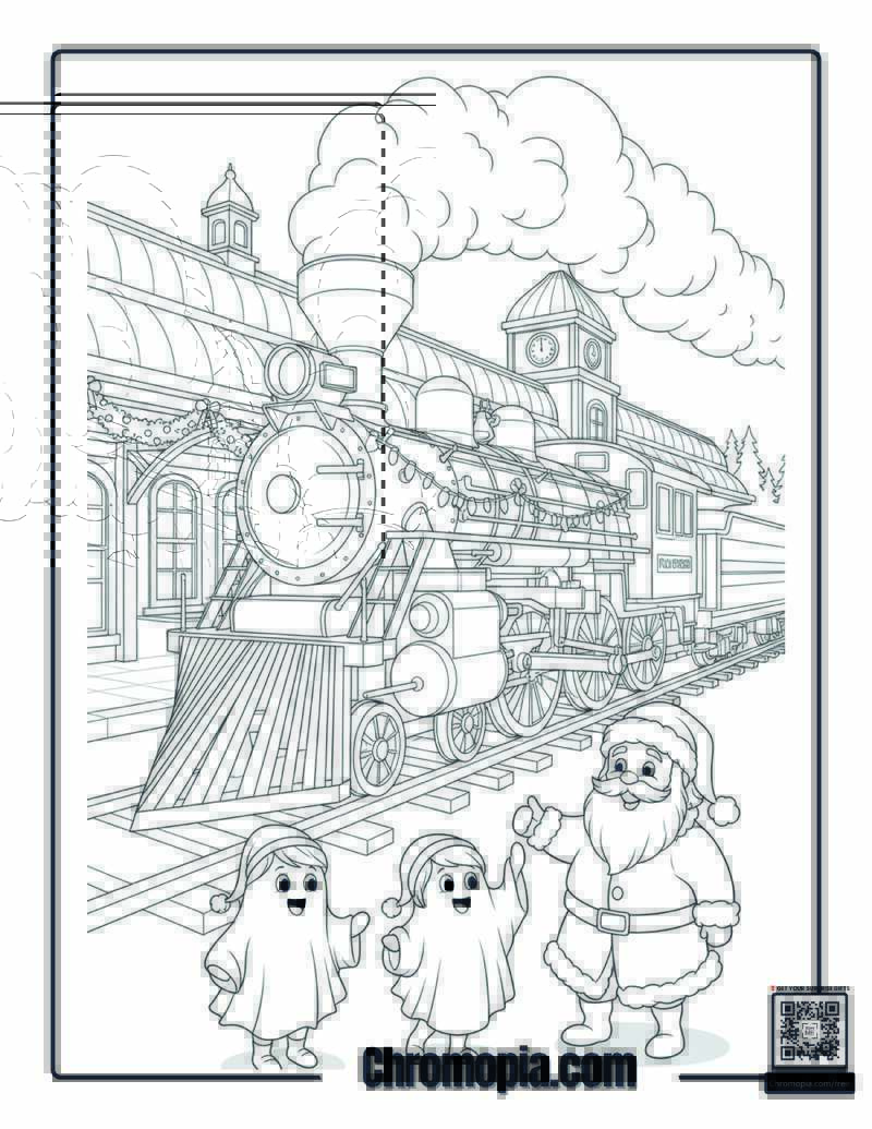 Ghost Family Christmas Polar Express Reunion Coloring Sheet