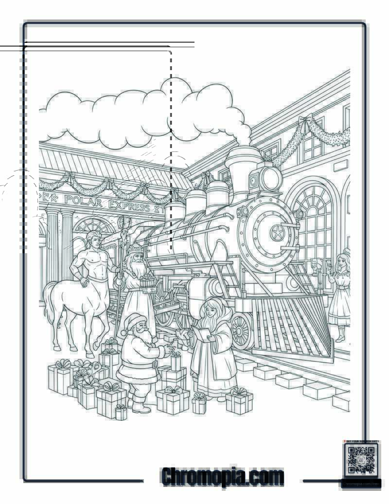 Mythological Beings Christmas Polar Express Gathering Coloring Sheet