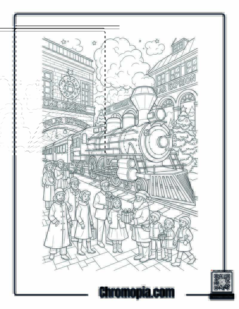 Time Traveler Christmas Polar Express Station Coloring Page