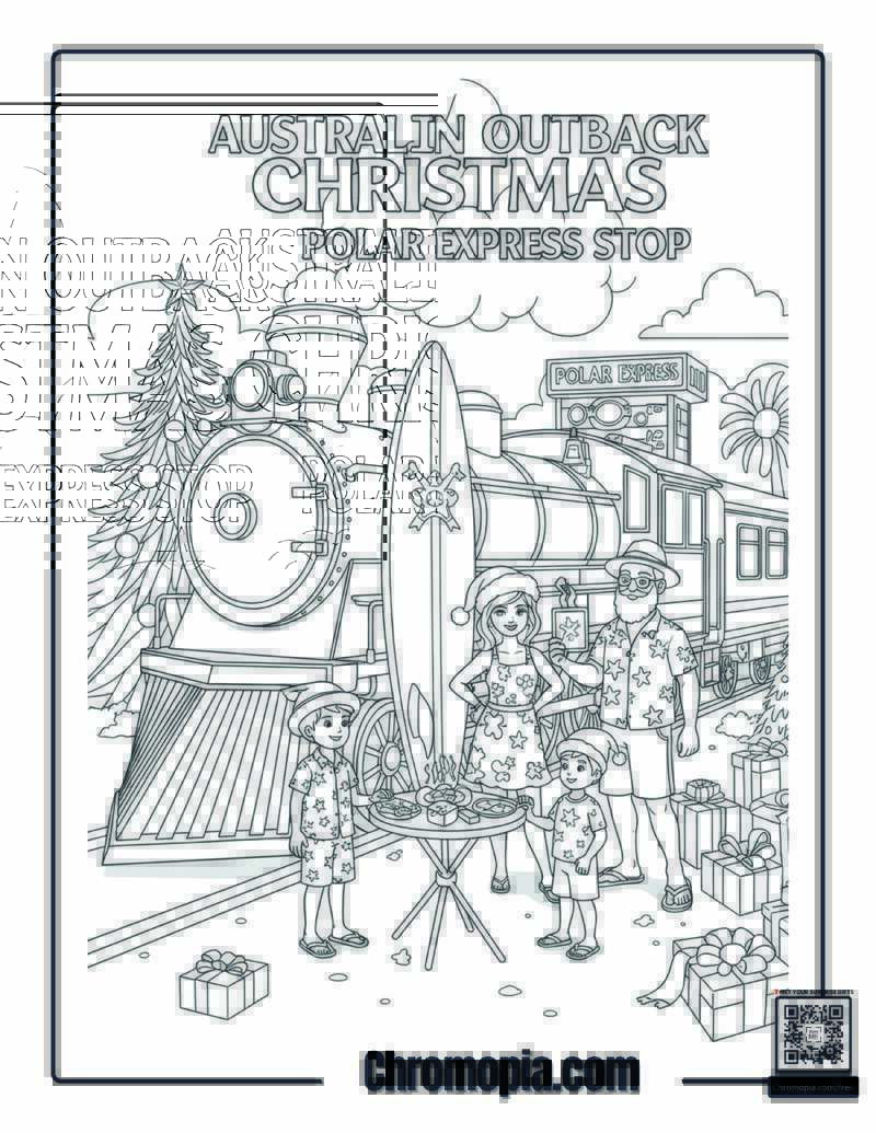 Australian Outback Christmas Polar Express Stop Coloring Page