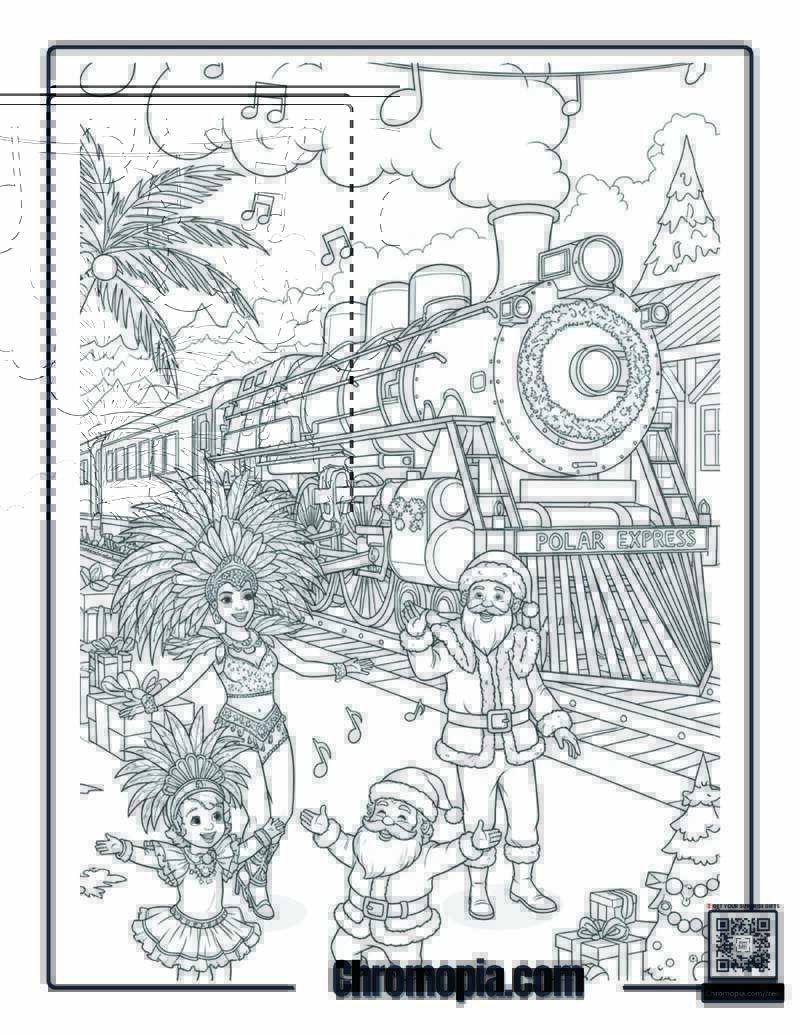 Brazilian Carnival Christmas Polar Express Station Coloring Sheet