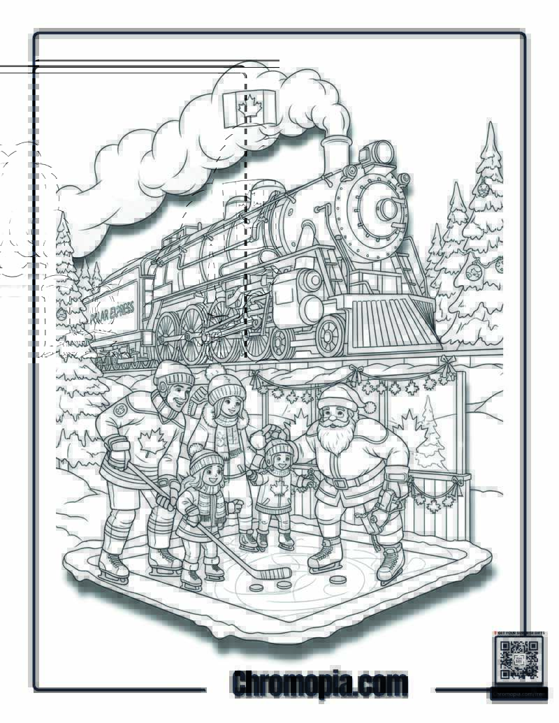 Canadian Winter Sports Polar Express Station Coloring Sheet