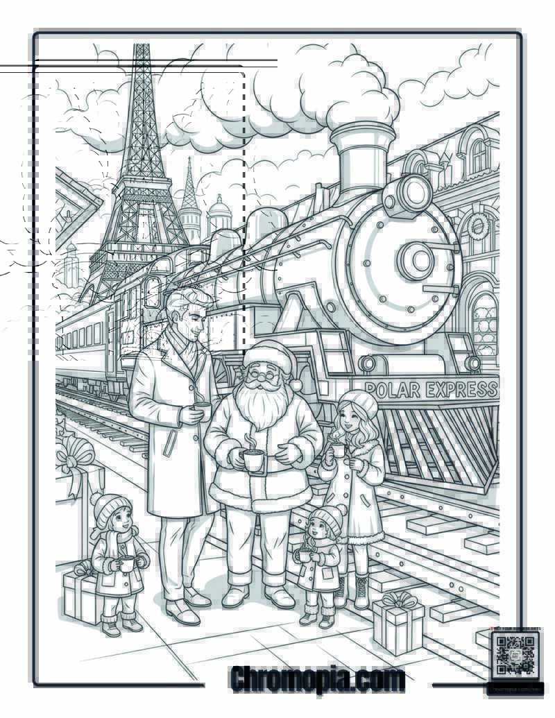 French Elegance Christmas Polar Express Stop Coloring Page