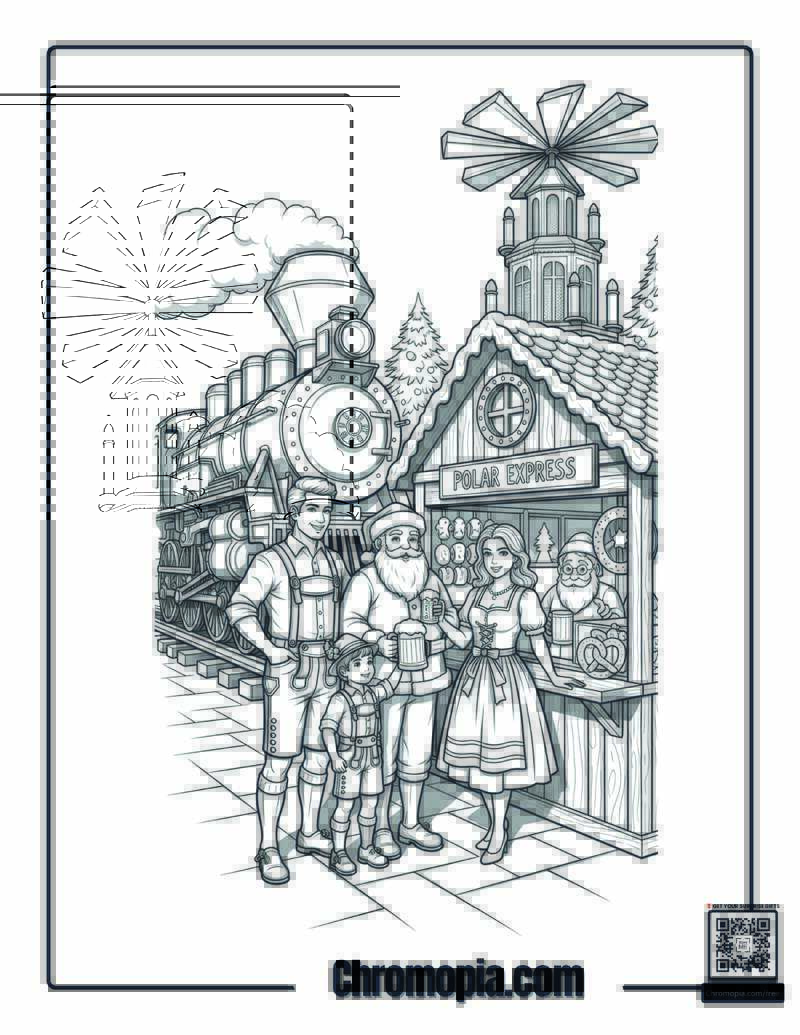German Christmas Market Polar Express Stop Coloring Page