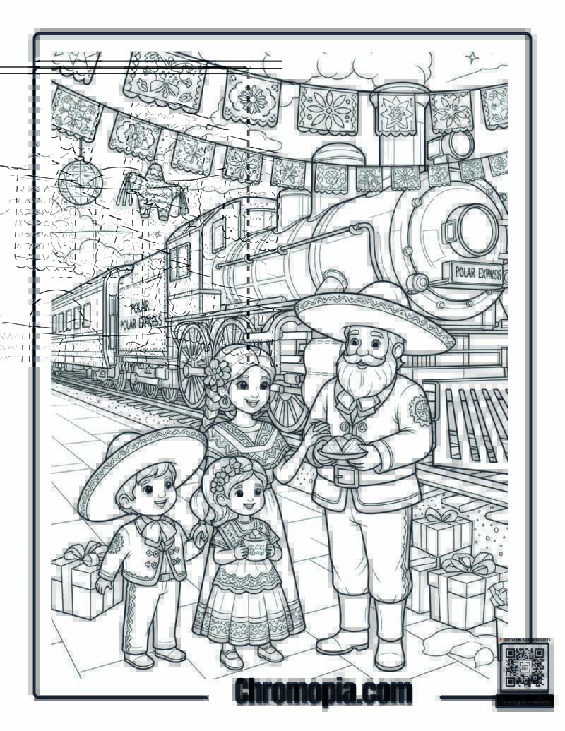 Mexican Fiesta Christmas Polar Express Stop Coloring Page