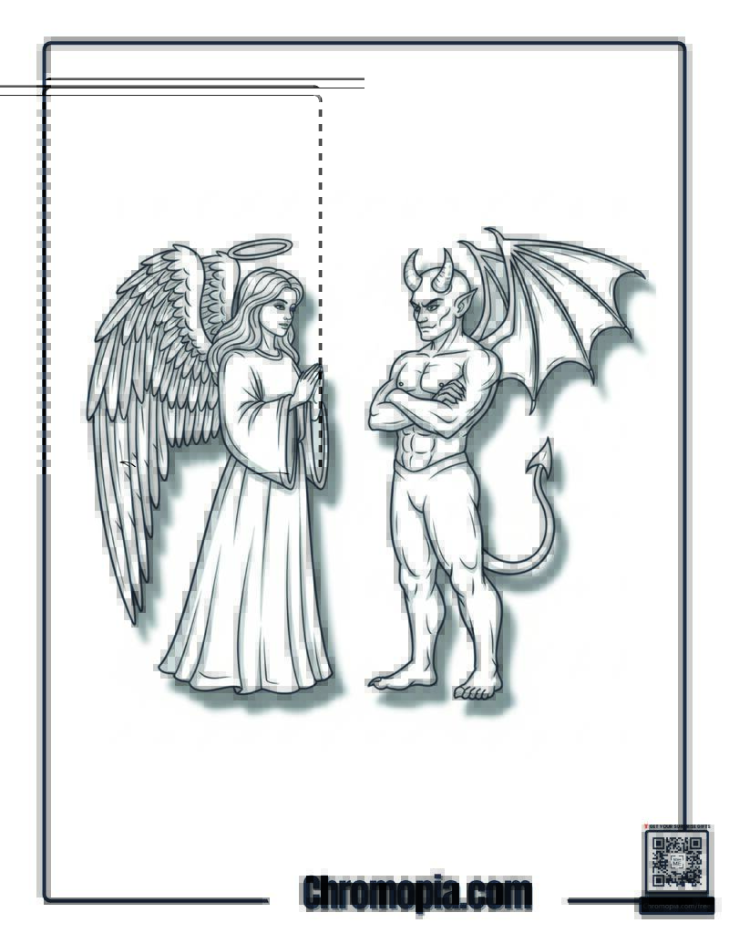 Angel and Demon Coloring Sheet