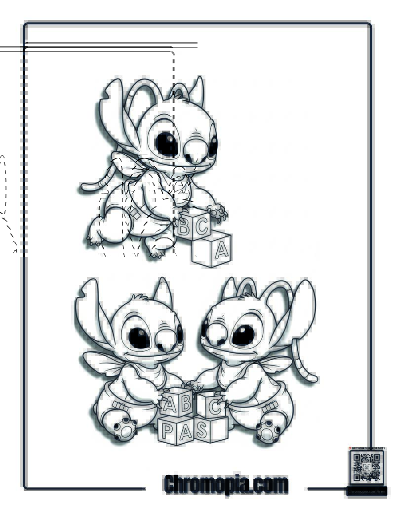 Baby Stitch and Angel Coloring Sheet